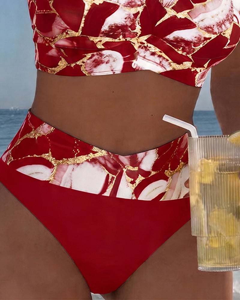 Melissa | Elegant Marble High-Waist Bikini - Picela