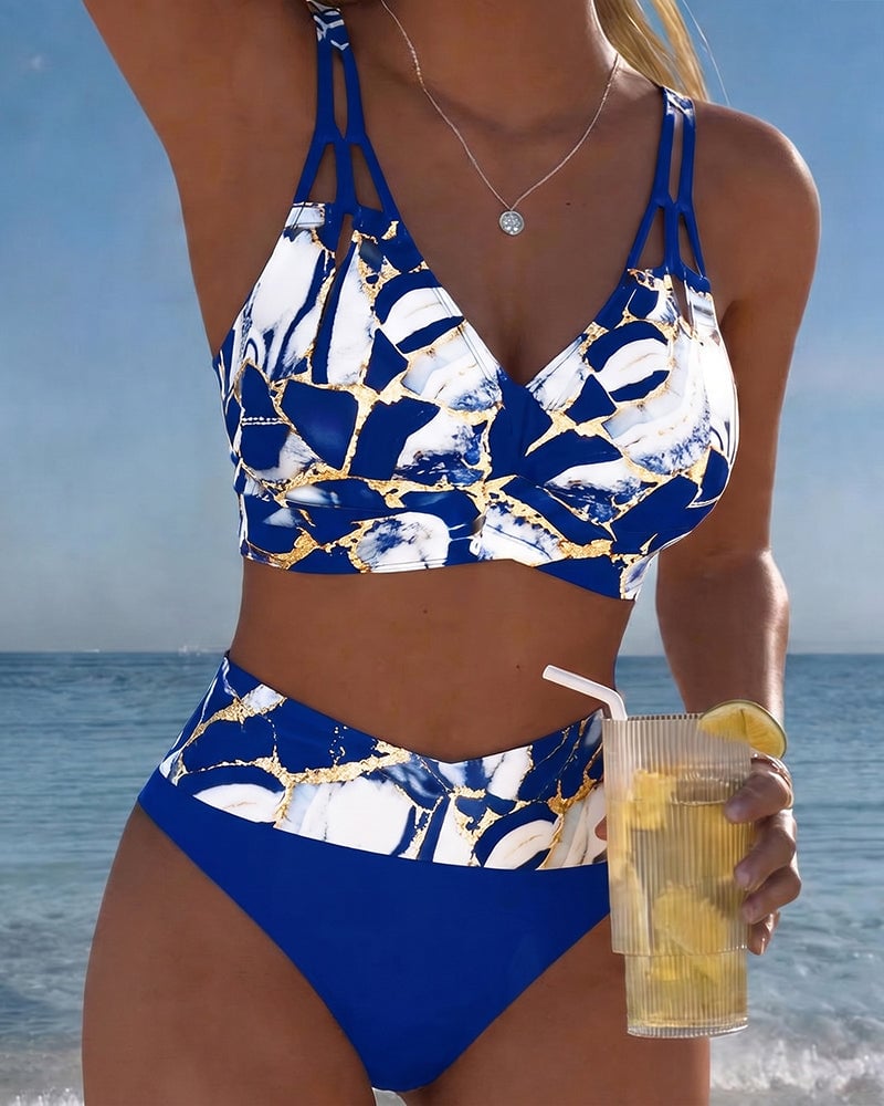 Melissa | Elegant Marble High-Waist Bikini - Picela