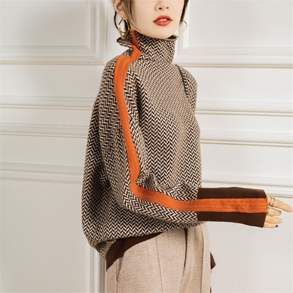 Melissa | Stylish Herringbone Turtleneck Sweater - Picela