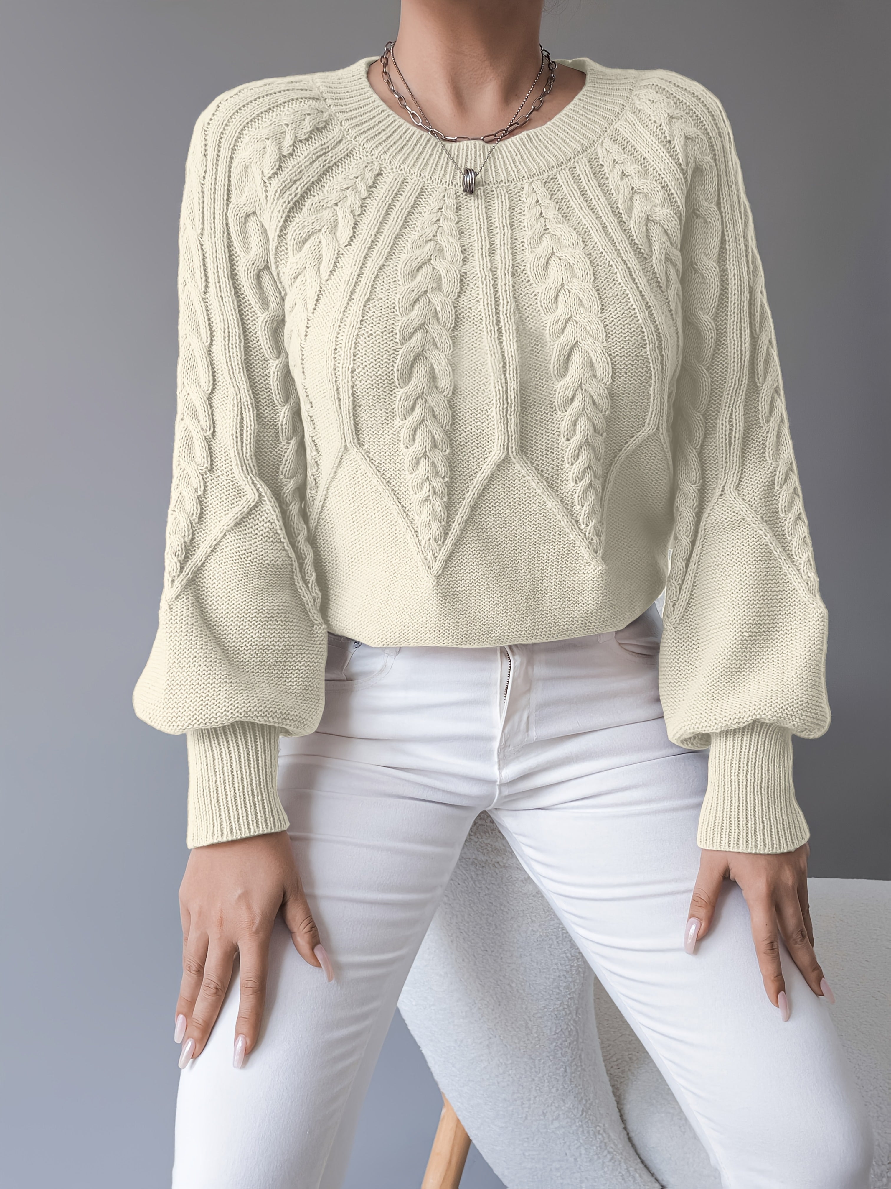 Michelle | Elegant Cable-Knit Balloon-Sleeve Sweater - Picela
