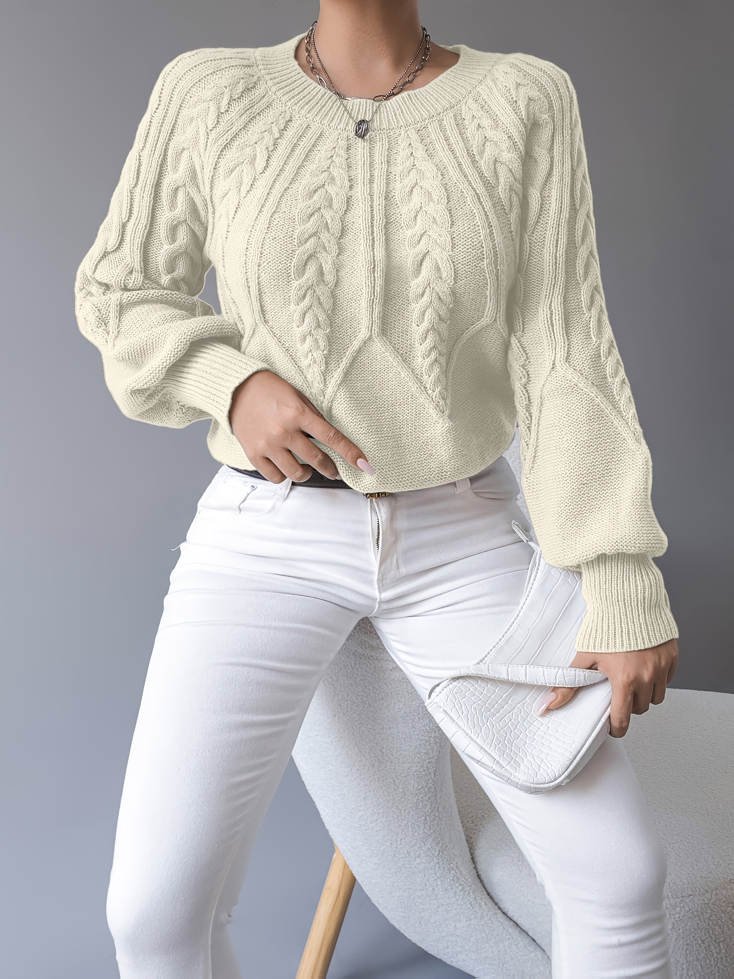 Michelle | Elegant Cable-Knit Balloon-Sleeve Sweater - Picela