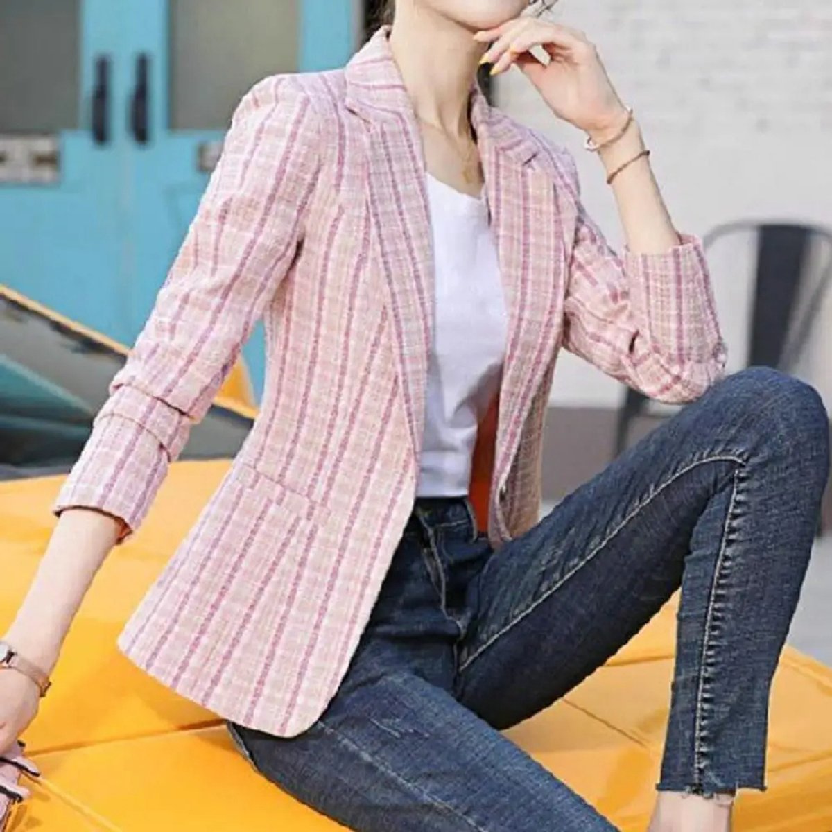 Michelle | Elegant Plaid Tailored Blazer - Picela