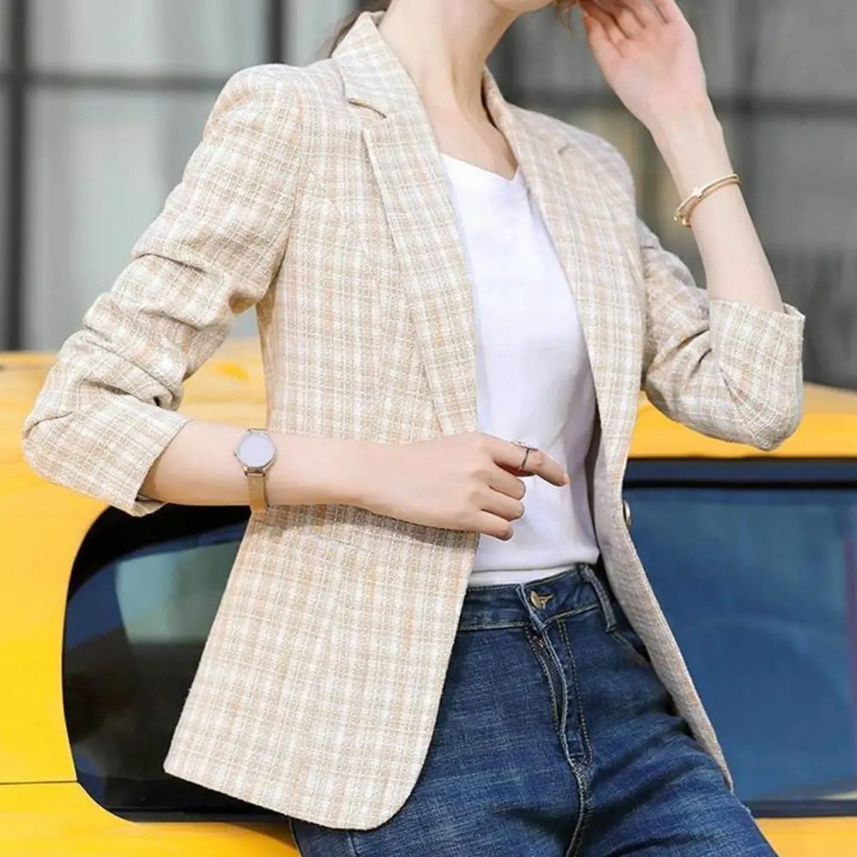 Michelle | Elegant Plaid Tailored Blazer - Picela