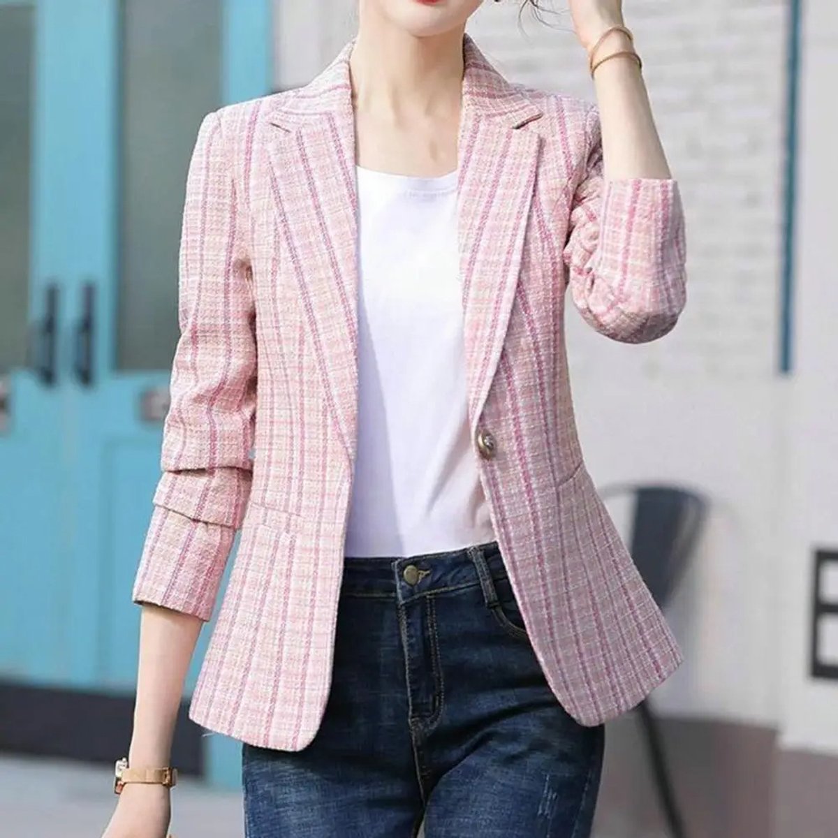 Michelle | Elegant Plaid Tailored Blazer - Picela