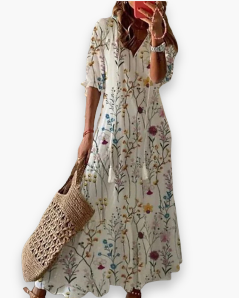 Michelle | Elegant V-Neck Maxi Dress - Picela