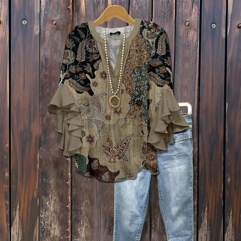 Michelle | Feminine Vintage Ruffle-Sleeve Blouse - Picela