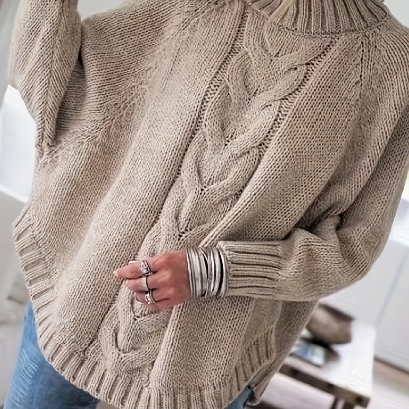 Nicole | Elegant Cable-Knit Mock-Neck Sweater - Picela