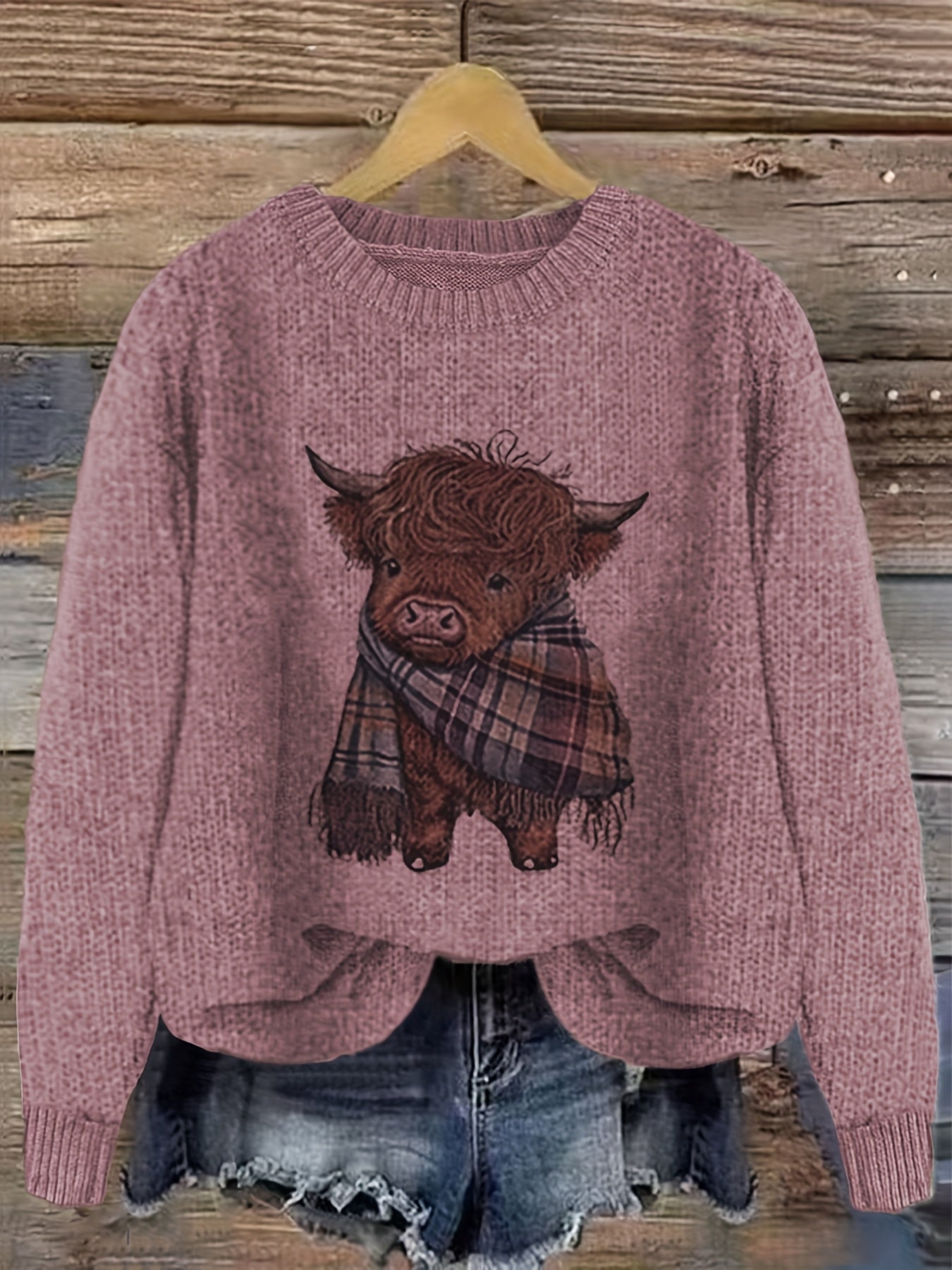 Nicole | Elegant Cow Knit Sweater - Picela