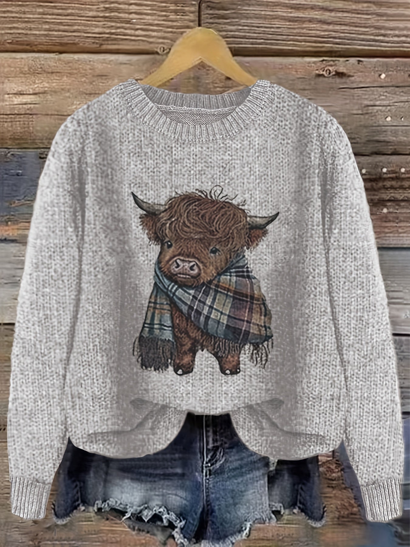 Nicole | Elegant Cow Knit Sweater - Picela