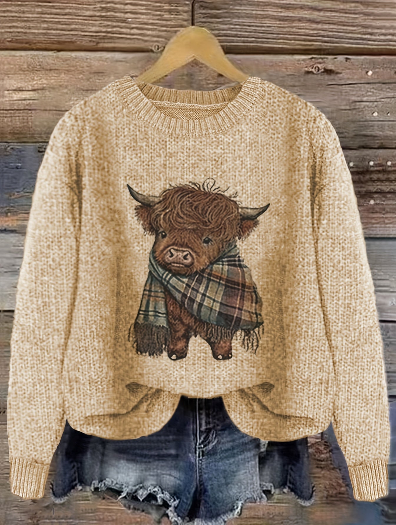Nicole | Elegant Cow Knit Sweater - Picela