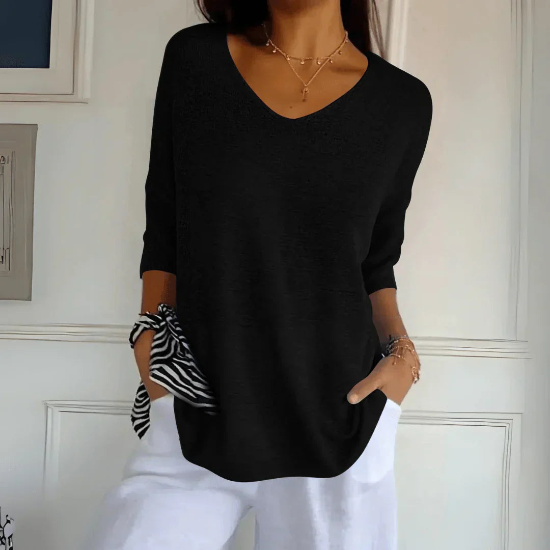 Nicole | Elegant Knit V-Neck Top - Picela