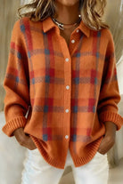 Nicole | Elegant Plaid Collared Cardigan - Picela