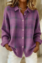 Nicole | Elegant Plaid Collared Cardigan - Picela