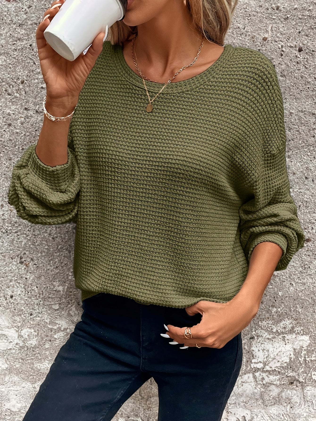 Nicole | Elegant Waffle-Knit Crewneck Sweater - Picela
