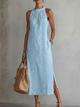 Flowy Linen Lace-Trim Midi Dress for Women