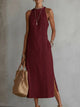 Flowy Linen Lace-Trim Midi Dress for Women