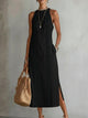 Flowy Linen Lace-Trim Midi Dress for Women