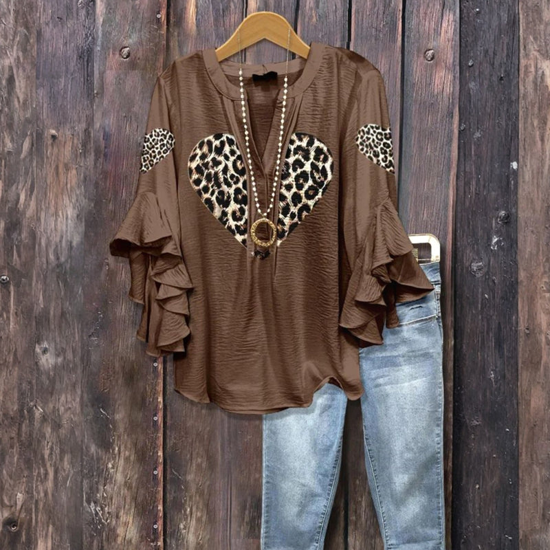 Rachel | Feminine Leopard Ruffle Blouse - Picela