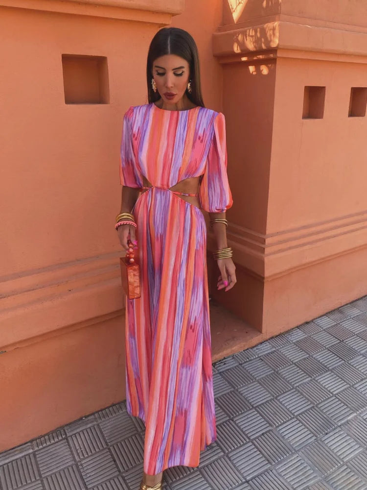 Rachel | Flattering Striped Cutout Maxi-Dress - Picela