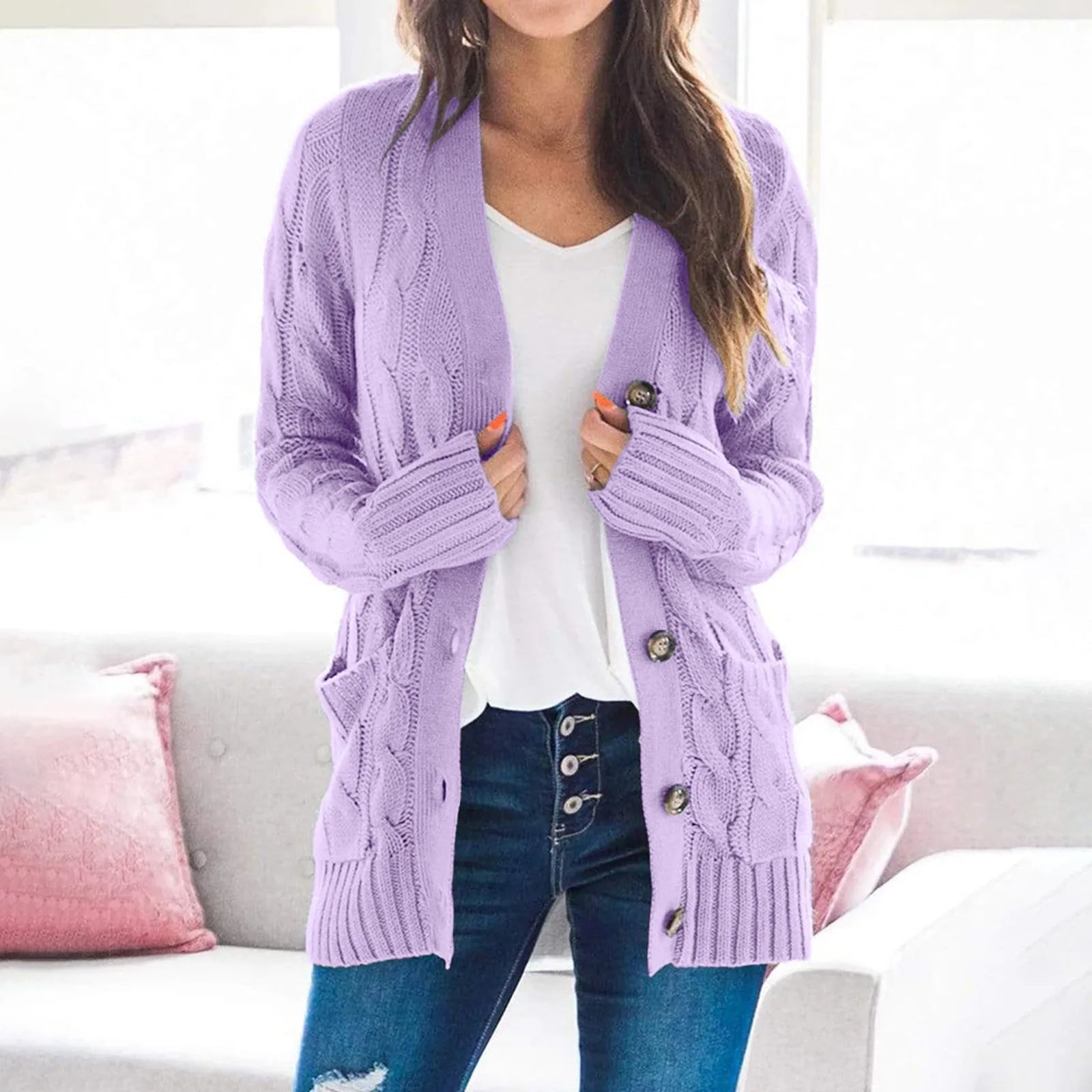 Rebecca | Elegant Cable Knit Cardigan - Picela