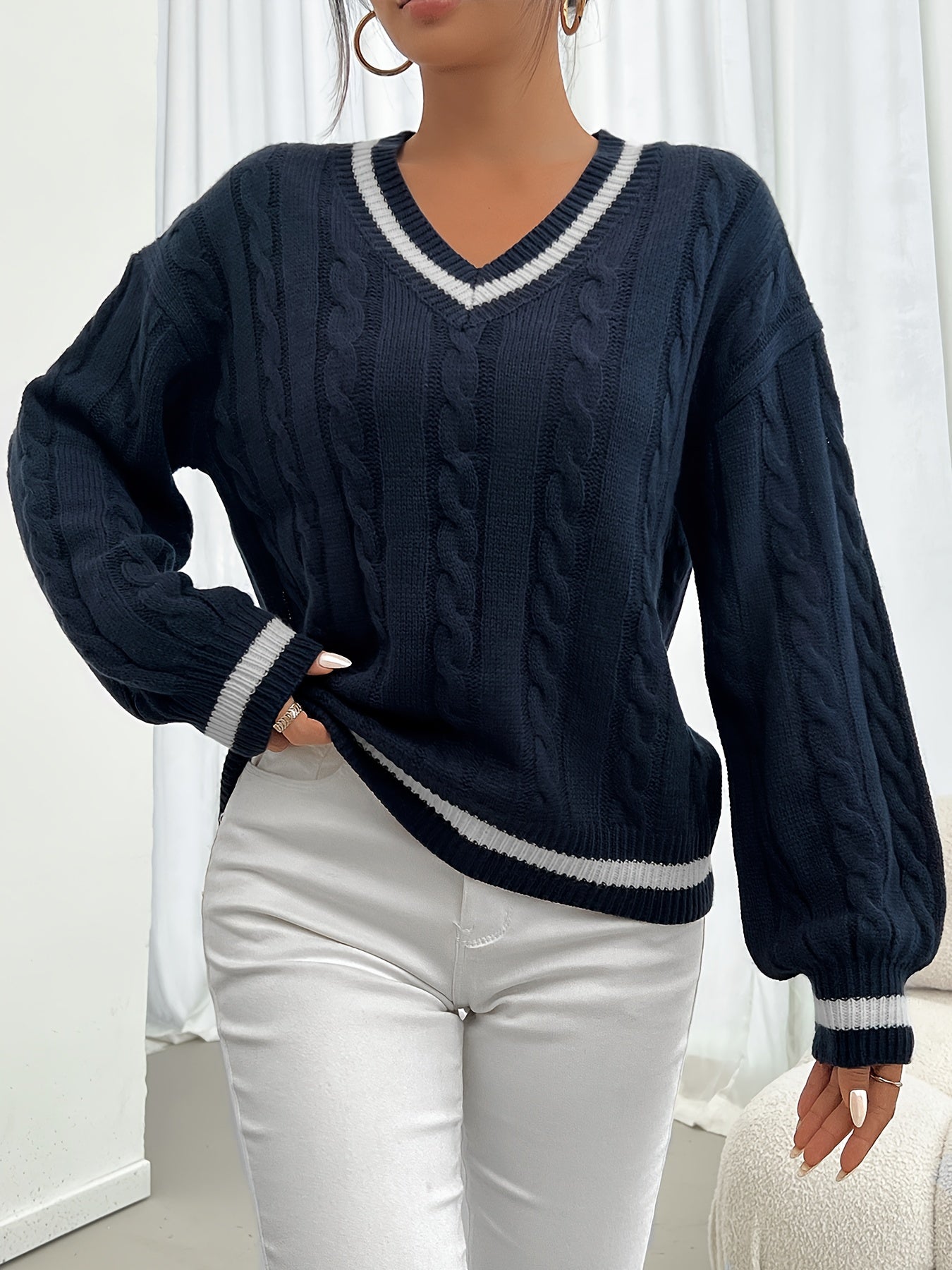 Rebecca | Elegant Cable-Knit Varsity Sweater - Picela