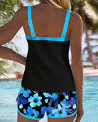 Samantha | Elegant Floral Contrast Tankini - Picela