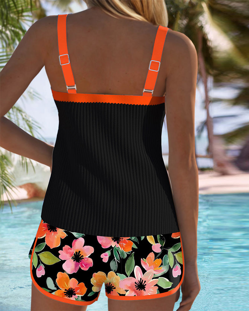 Samantha | Elegant Floral Contrast Tankini - Picela