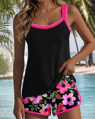 Samantha | Elegant Floral Contrast Tankini - Picela