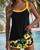 Samantha | Elegant Floral Contrast Tankini - Picela