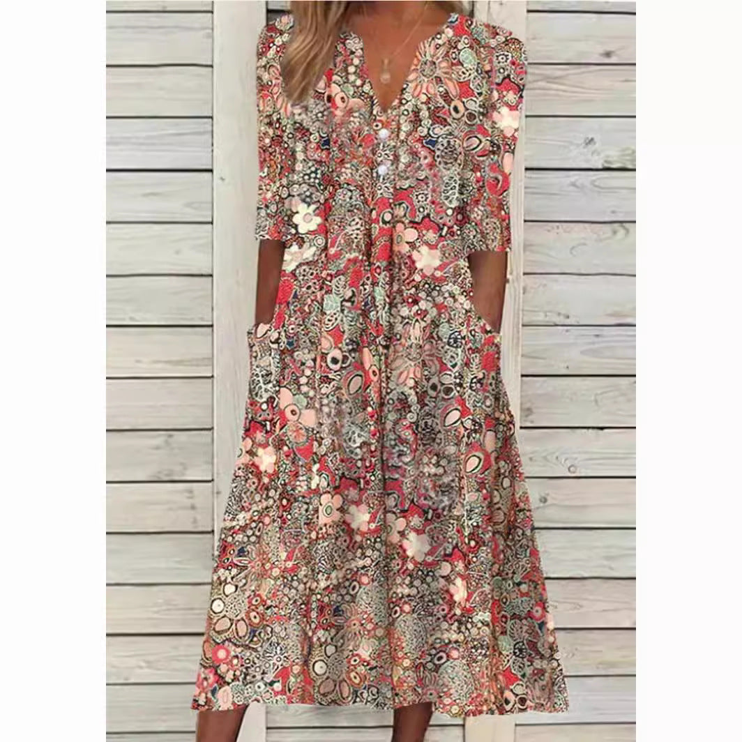 Samantha | Elegant Floral Midi Dress - Picela