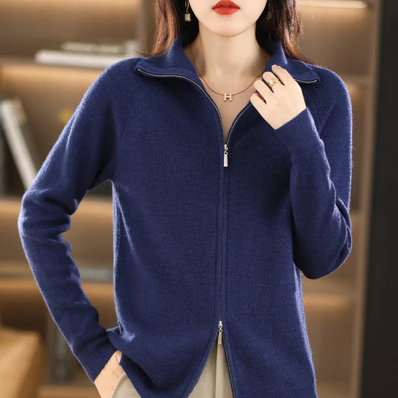Samantha | Elegant Zip-Up Knit Cardigan - Picela