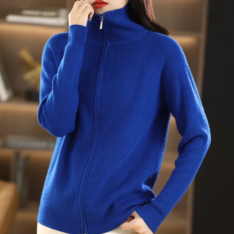 Samantha | Elegant Zip-Up Knit Cardigan - Picela