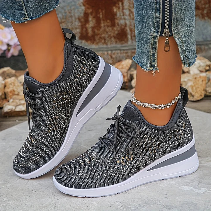 Sarah | Comfortable Knit Rhinestone Sneakers - Picela