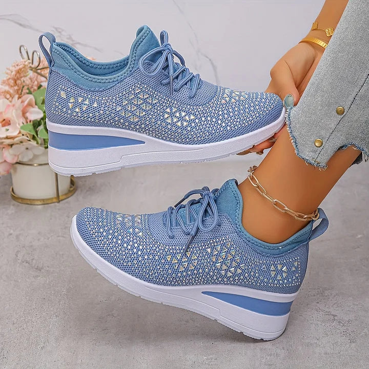 Sarah | Comfortable Knit Rhinestone Sneakers - Picela