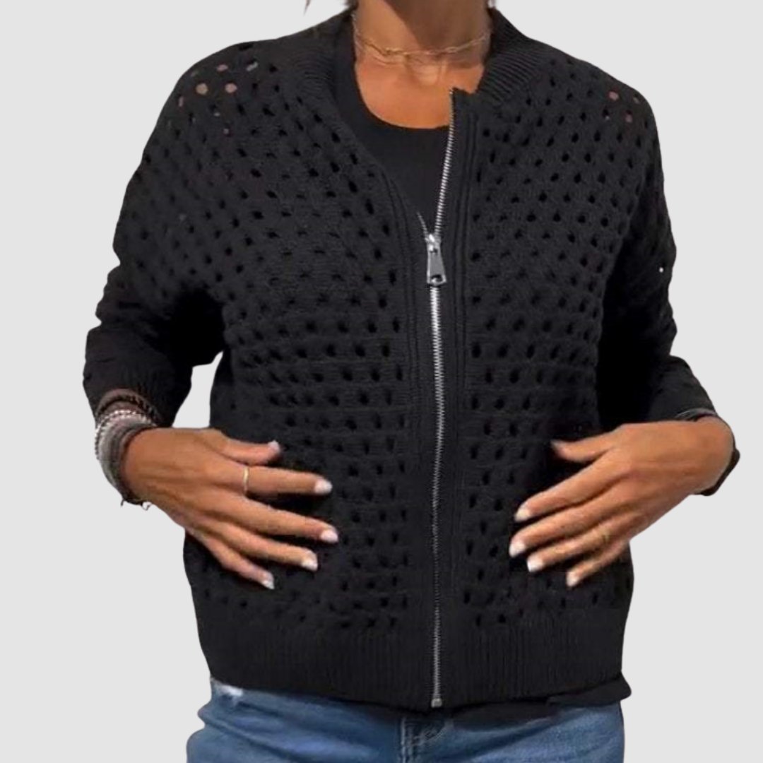 Sarah | Elegant Crochet Zip-Up Cardigan - Picela