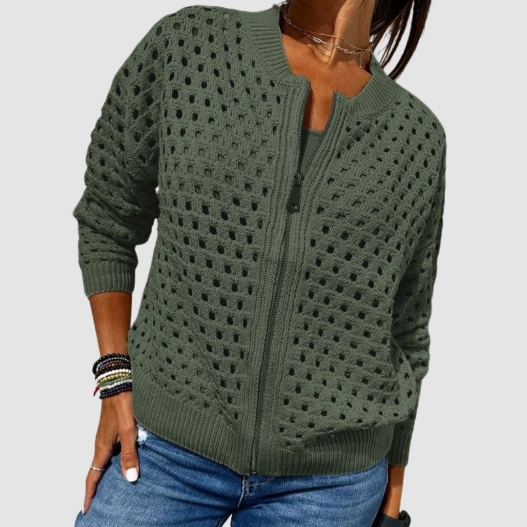 Sarah | Elegant Crochet Zip-Up Cardigan - Picela
