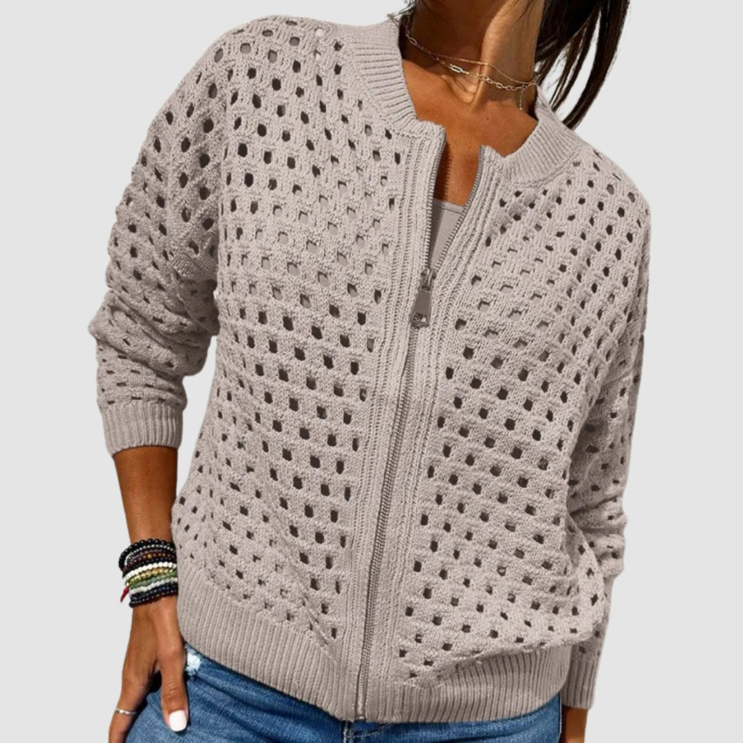 Sarah | Elegant Crochet Zip-Up Cardigan - Picela