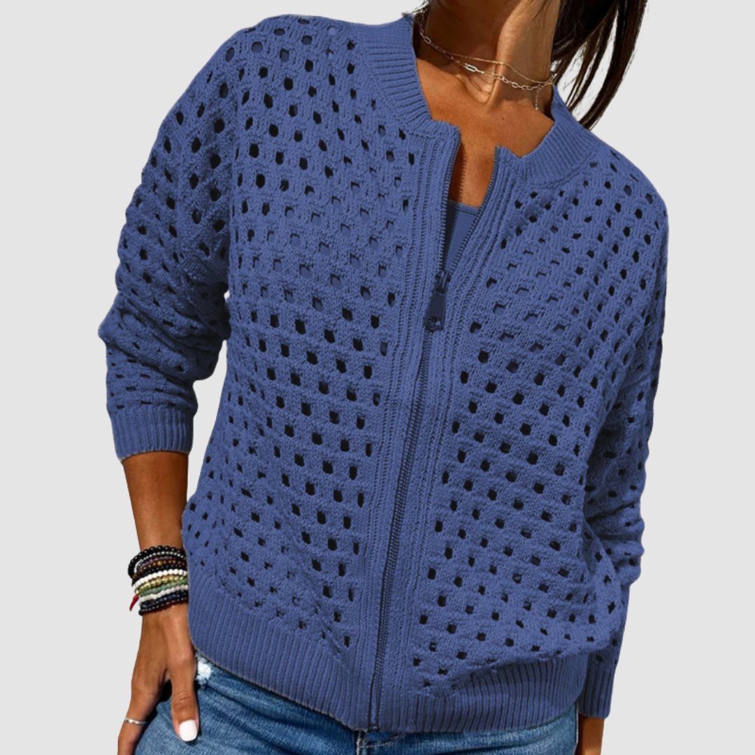 Sarah | Elegant Crochet Zip-Up Cardigan - Picela