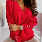 Sarah | Elegant V-Neck Button-Cuff Sweater - Picela