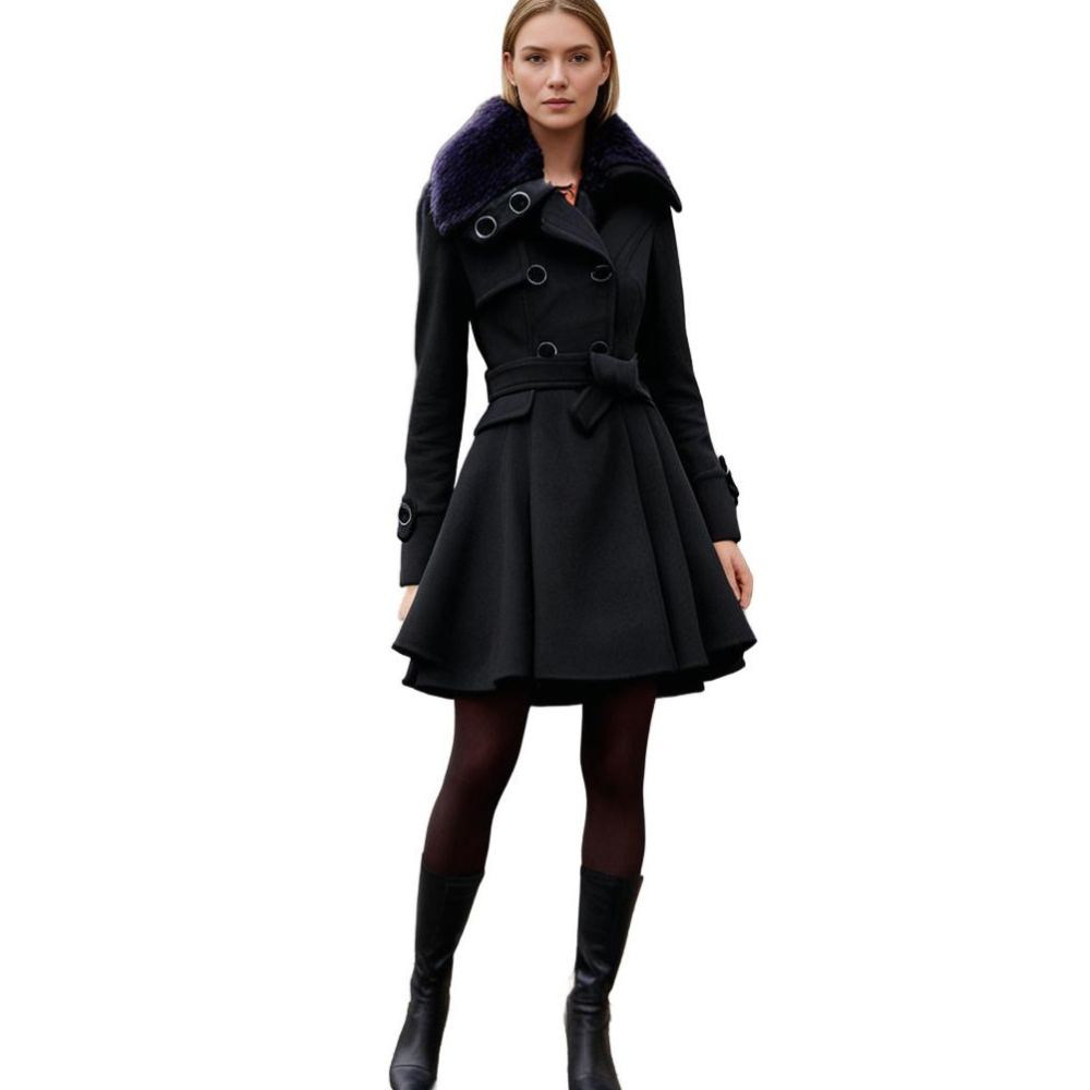 Stephanie | Elegant Fur-Collar Belted Coat - Picela