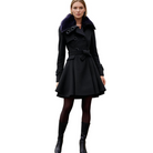 Stephanie | Elegant Fur-Collar Belted Coat - Picela