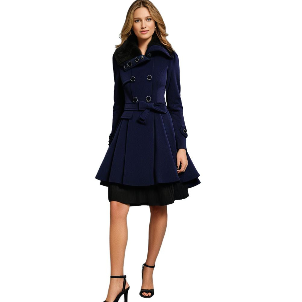 Stephanie | Elegant Fur-Collar Belted Coat - Picela