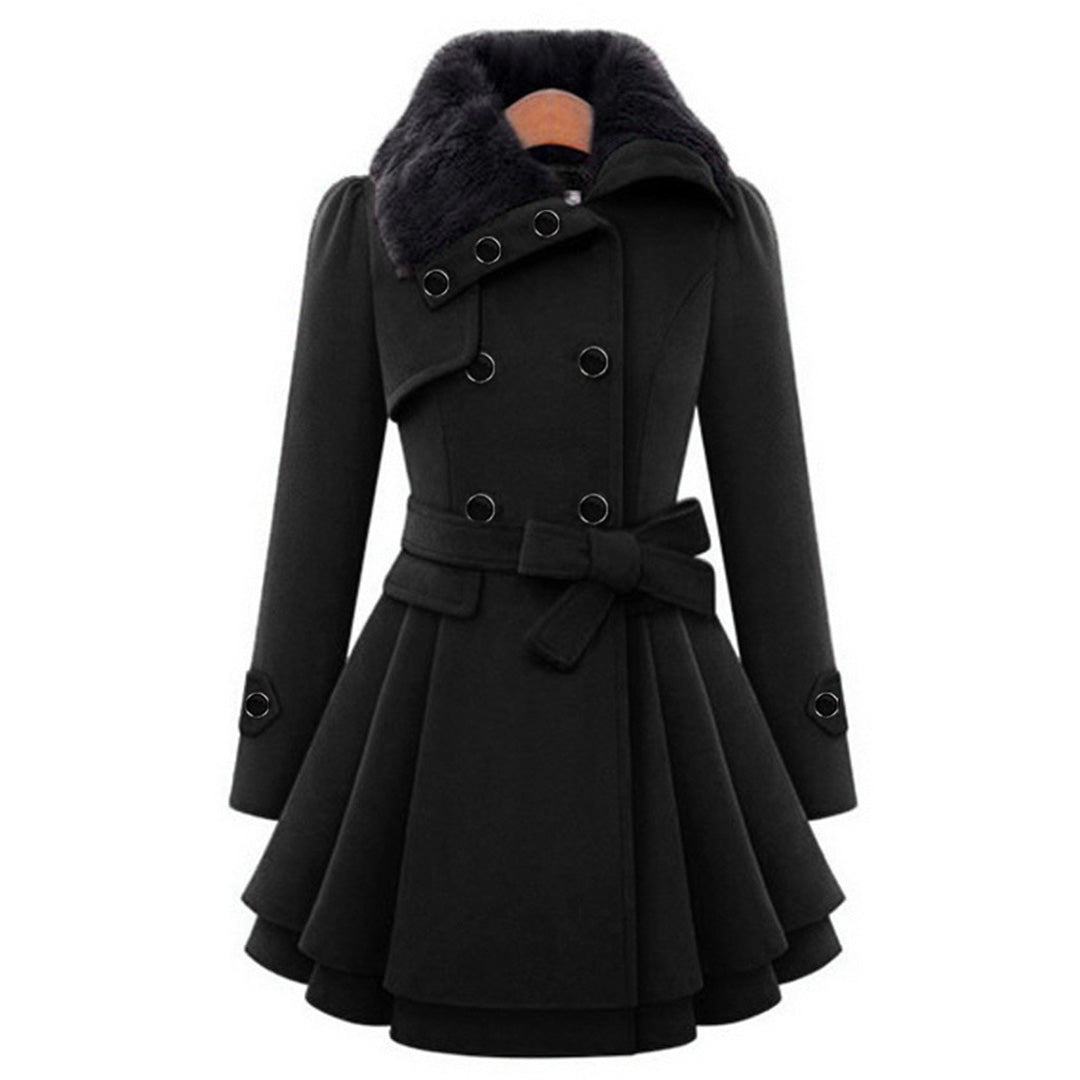 Stephanie | Elegant Fur-Collar Belted Coat - Picela