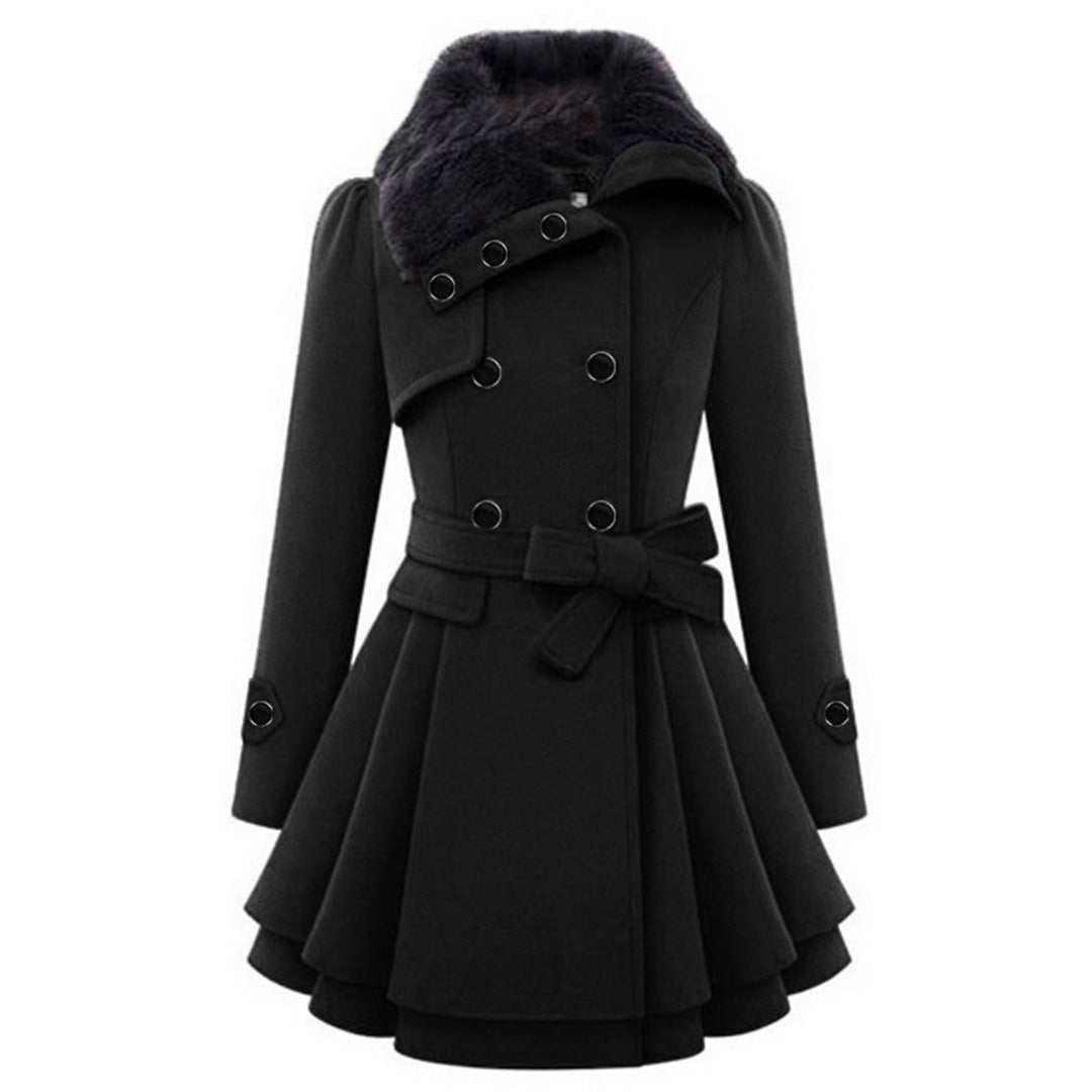 Stephanie | Elegant Fur-Collar Belted Coat - Picela