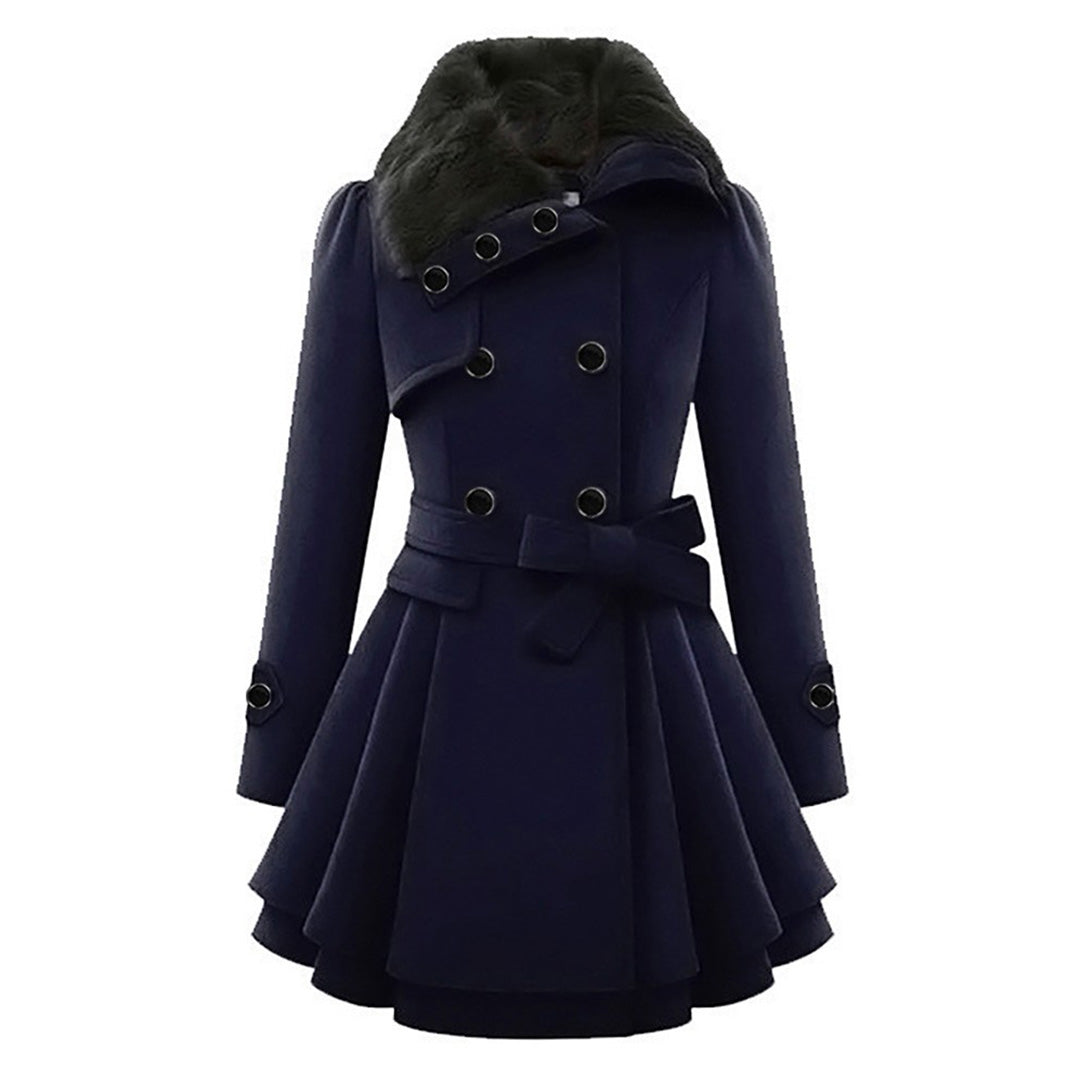 Stephanie | Elegant Fur-Collar Belted Coat - Picela