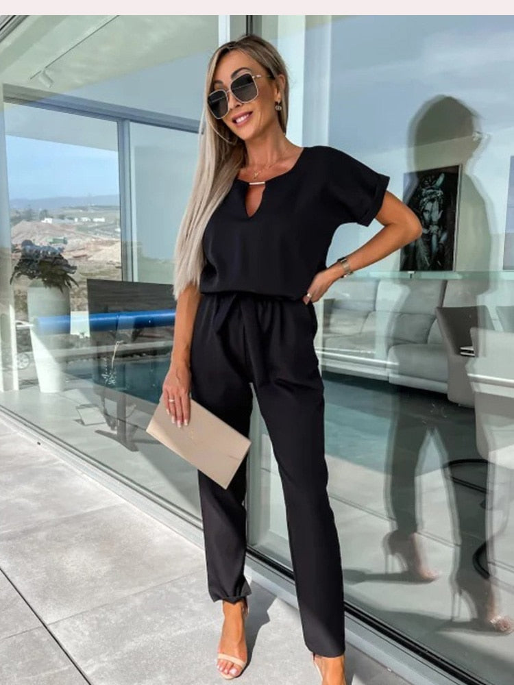Stephanie | Flattering Belted V-Neck Jumpsuit - Picela