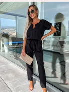 Stephanie | Flattering Belted V-Neck Jumpsuit - Picela