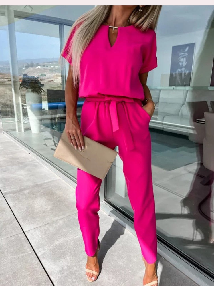 Stephanie | Flattering Belted V-Neck Jumpsuit - Picela