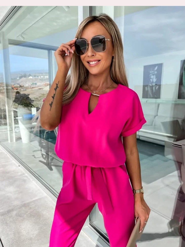 Stephanie | Flattering Belted V-Neck Jumpsuit - Picela
