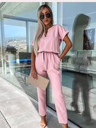 Stephanie | Flattering Belted V-Neck Jumpsuit - Picela